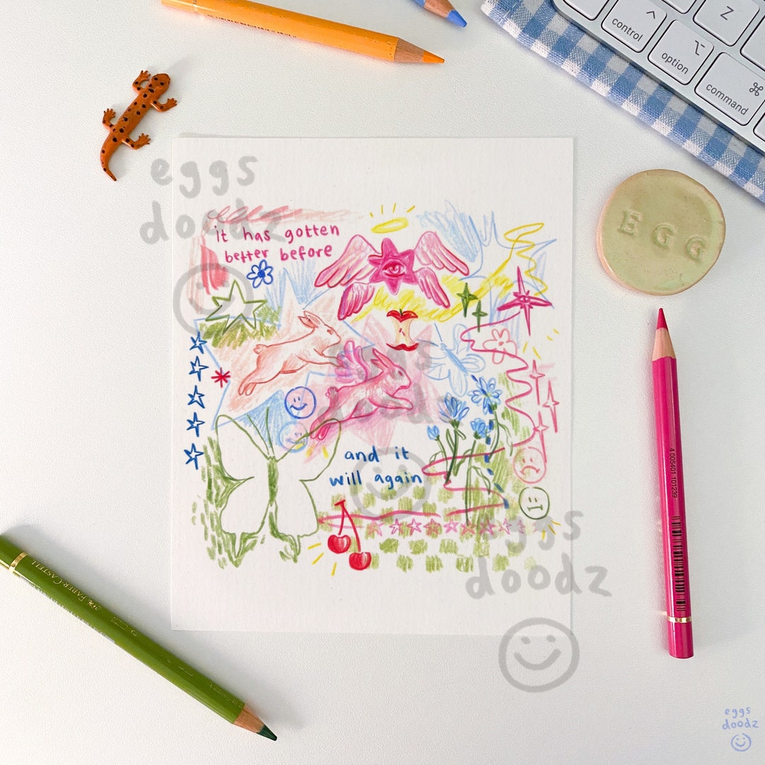 Angel Rabbits Doodle Print - Etsy