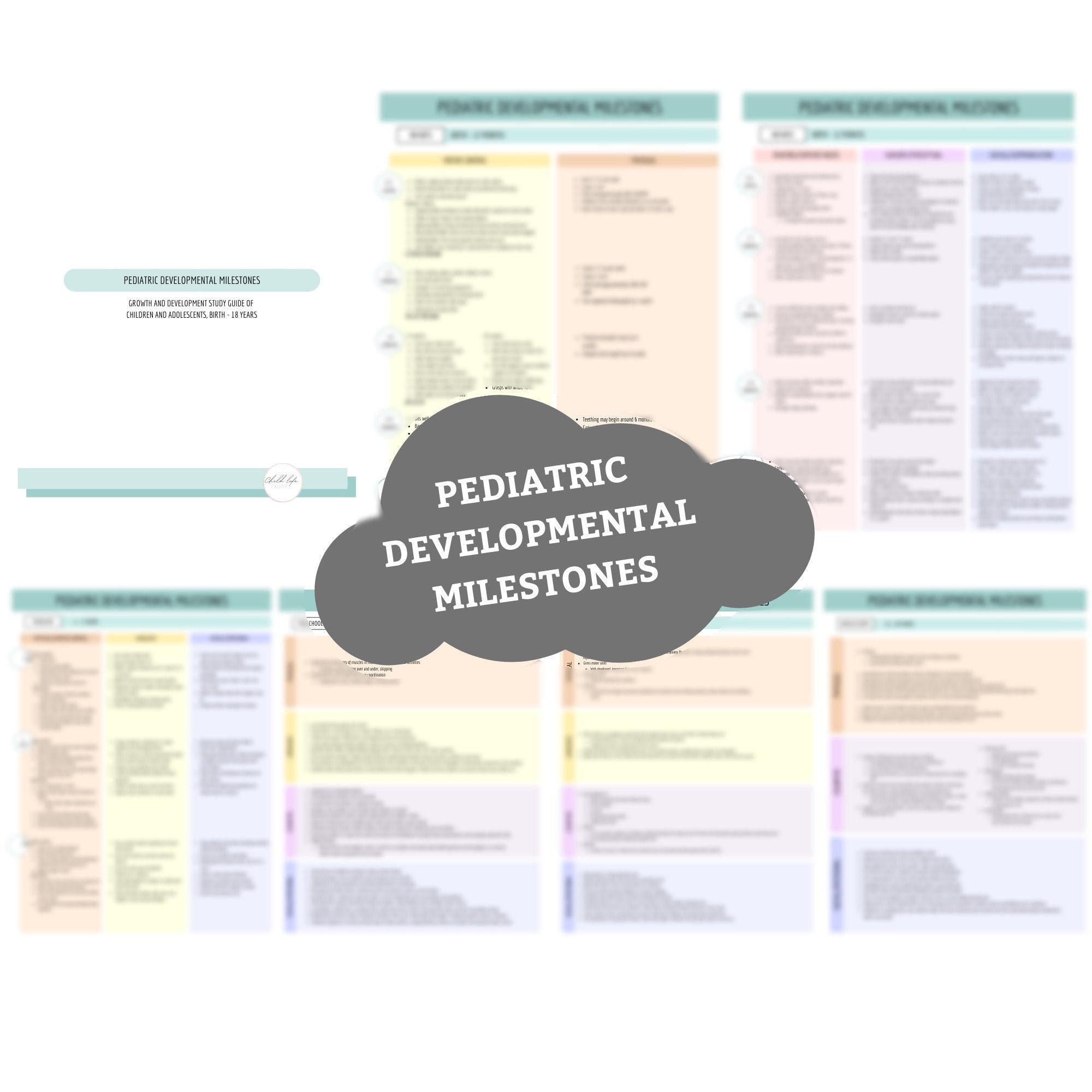 Pediatric Developmental Milestones Study Guide | 7 pages | Digital Download