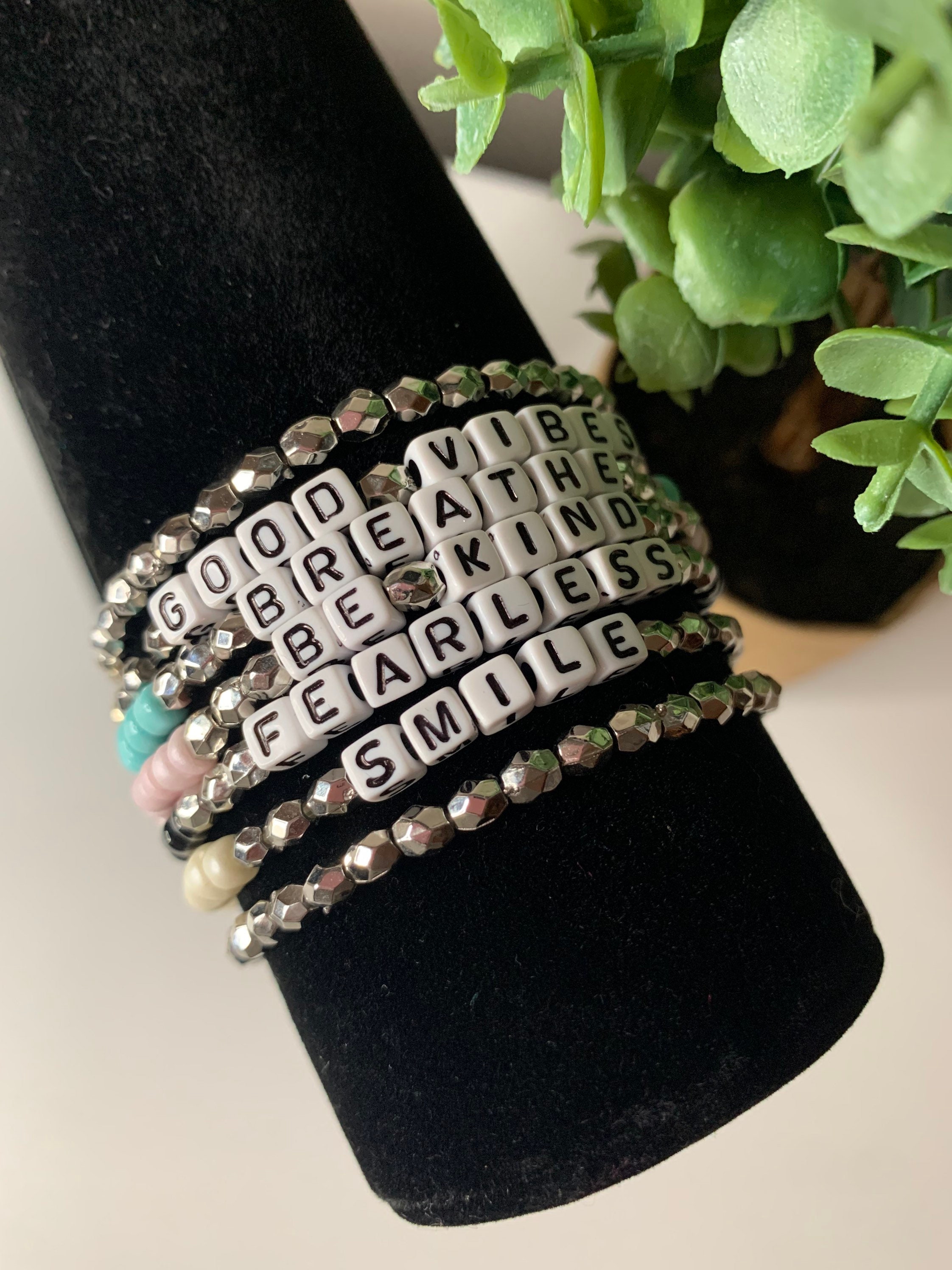 Inspirational Bead Bracelets Positive Bracelet Word Etsy