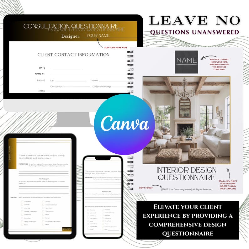 Interior Design Consultation Questionnaire Template - Etsy