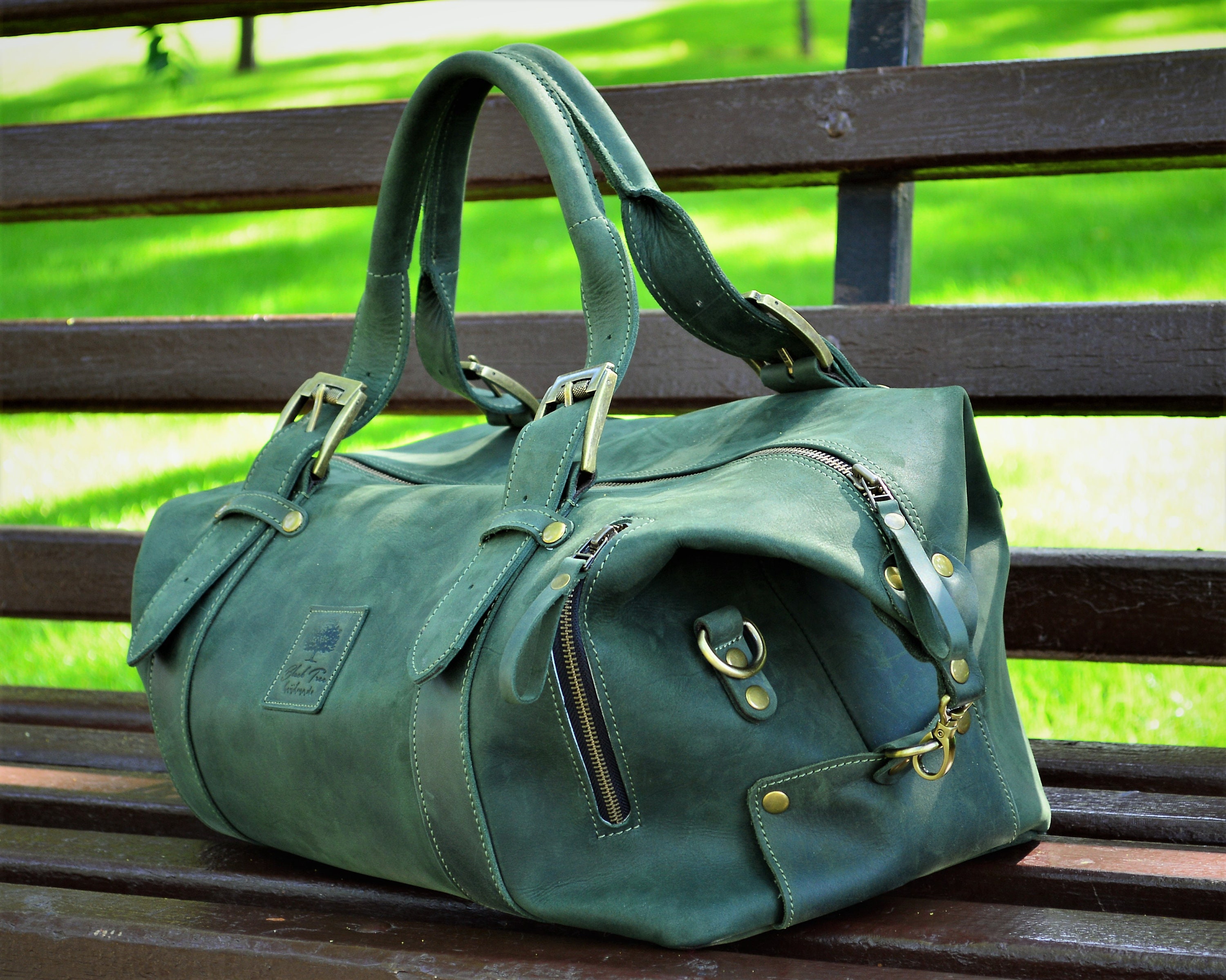 Large Travel Bag Mens Leather Weekend Bag Holdall Bag Etsy