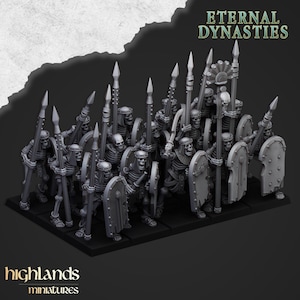 Ancient Skeletons - Highlands Miniatures | 28mm/32mm | Fantasy | Spearmen | Proxy | Tomb Guard