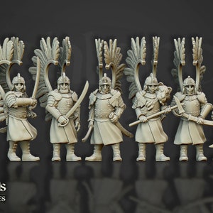 Highlands Miniatures - Winged Hussars on foot | Volhynia | Sabres | Kislev | 28mm/32mm | Miniature | Resin 3D Printed in 12K resolution