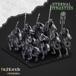 Ancient Skeletal Cavalry - Highlands Miniatures | 28mm/32mm | Ancient Dynasties | Tomb Kings proxy | 8K resin