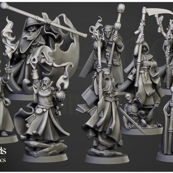 Highlands Miniatures - Houses of Magic, Elemental Mages , Human Wizards 28/32mm scale miniatures