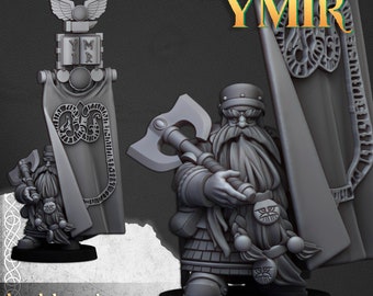 Señor Enano con Estandarte - Miniaturas de las Tierras Altas / 28mm/32mm / Hijos de Ymir / resina impresa en 3D