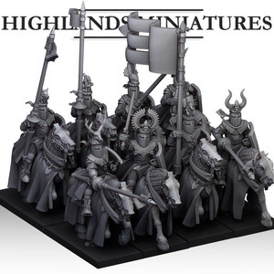 Highland Miniatures - Knights of Galia on Horse | 28mm/32mm | 8K resolution | Resin 3D printed | Cavalry | Empire