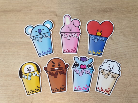 bts bt21 boba tea stickers etsy