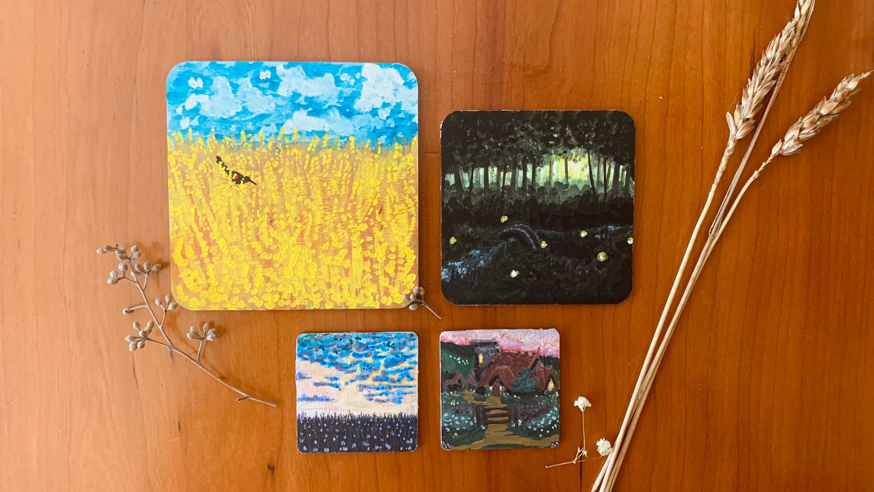 Miniature Wood Panel Landscape Paintings