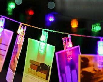 USB Battery powered LED Photo Clip Light Peg Fairy String Lights Wedding, Picture Hanging