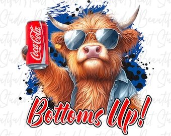 Bottoms Up Coca Cola Coke png Highland Kuh Trinken Soda Pop Dose Shirt Koffein Prost Party Tier Sommer Vibes Getränk Digitaler Download