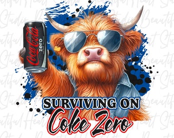 überleben auf Coca Cola Coke Zero png Highland Kuh Trinken Soda Pop Dose Shirt Koffein Party Tier Sommer Vibes Getränk Digitaler Download