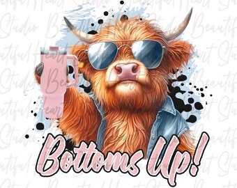 Bottoms Up png Quencher Tumbler Highland Kuh Trinkflasche Dose Tasse Kuh Shirt Tipsy Cheers Party Tier Sommer Vibes Digitaler Download