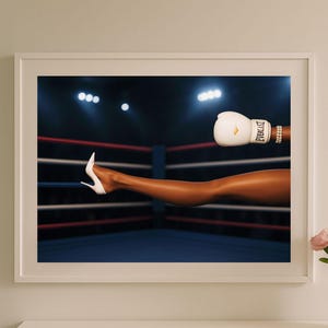 Poster da parete "Boxing Barbie" - Potere femminile, download digitale, stampa con tacco alto e guanto, decorazione sportiva glamour, opera d'arte di moda