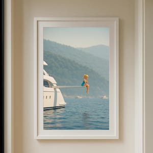 Yacht Diving Board Art Print – Coastal Fashion Doll Poster, Luxury Summer Wall Decor, Glam Pop Art Photography