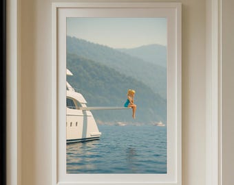 Yacht Diving Board Art Print – Coastal Fashion Doll Poster, Luxury Summer Wall Decor, Glam Pop Art Photography