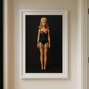Black Lace Fashion Doll Poster – Fashion Doll Vintage Doll Wall Art, Elegant Retro Fashion Print, Glam Lingerie Decor, Collector Gift Idea