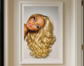 2000s Glam Fashion Doll Art Print – Retro Blonde Beauty Close-Up Wall Art, Pop Culture Inspired Aesthetic Poster, Y2K Girl Bedroom Decor