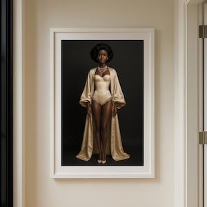 Vintage Glam Fashion Doll Wall Art Print – Elegant Gold Satin Fashion Doll Poster, Glamorous Bedroom or Closet Decor, Unframed