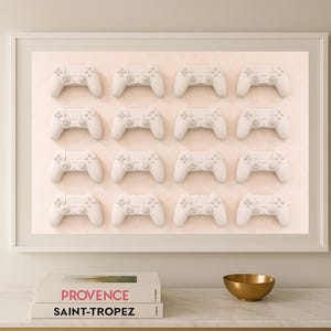 Neutral Gaming Controller Wall Art Print – Minimalist Beige Game Room Decor – Modern Gamer Pos