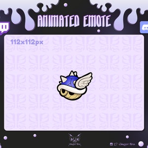 May include: Animated Twitch and Discord emote featuring a blue and yellow Koopa Troopa with wings, set against a purple background with a repeating pattern.