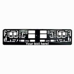 Suporte europeu para moldura de matrícula, qualquer carro, universal, preto brilhante com seu texto