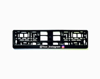 2x European License Number Plate Frame Holder Surround With Instagram logo and your text