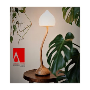 LAMPE CHAMPIGNON MAGIQUE, lampe en bois faite main primée, cadeau écologique, décoration champignon, fabrication artisanale