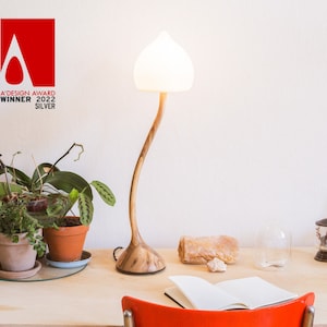 Magic Mushroom Lamp Czech Walnut, Award winning Handmade table/Nightstand/besdide/desk lamp, Mushroom decor