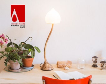 Magic Mushroom Lamp: Handmade Czech Walnut Nightstand Desk Decor