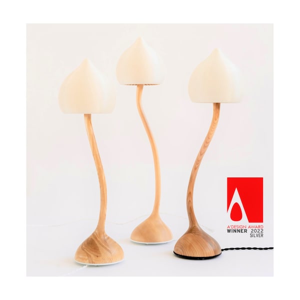 MAGISCHE PILZLAMPE, preisgekrönte handgefertigte Holzlampe, ökologisches Geschenk, Pilzdekor