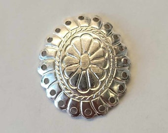 Sterling Silver Oval Flower Concho with holes, concho jewelry, bolo concho findings, silver jewelry findings, sterling conchos