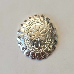 Sterling Silver Oval Flower Concho with holes, concho jewelry, bolo concho findings, silver jewelry findings, sterling conchos