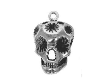 Sterling Silver Sugar Skull charm, silver skull pendant, sterling sugar skull charm, sterling silver sugar skull pendant, silver skulls