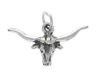 Sterling Silver Longhorn Charm, Texas Longhorn pendant, Texas Longhorn jewelry, silver longhorn pendant, sterling silver steer charm pendant