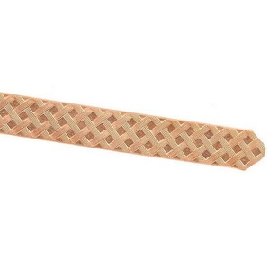 May include: A woven, light brown belt with a repeating basketweave pattern. The belt tapers to a rounded end. The background is plain white.