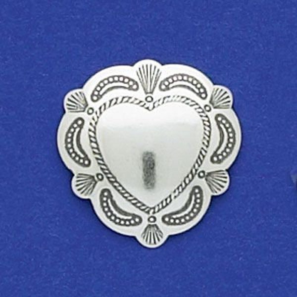 Sterling Silver Heart Concho 17mm SMALL or 21mm MEDIUM, concho jewelry, bolo concho findings, silver jewelry findings, sterling conchos