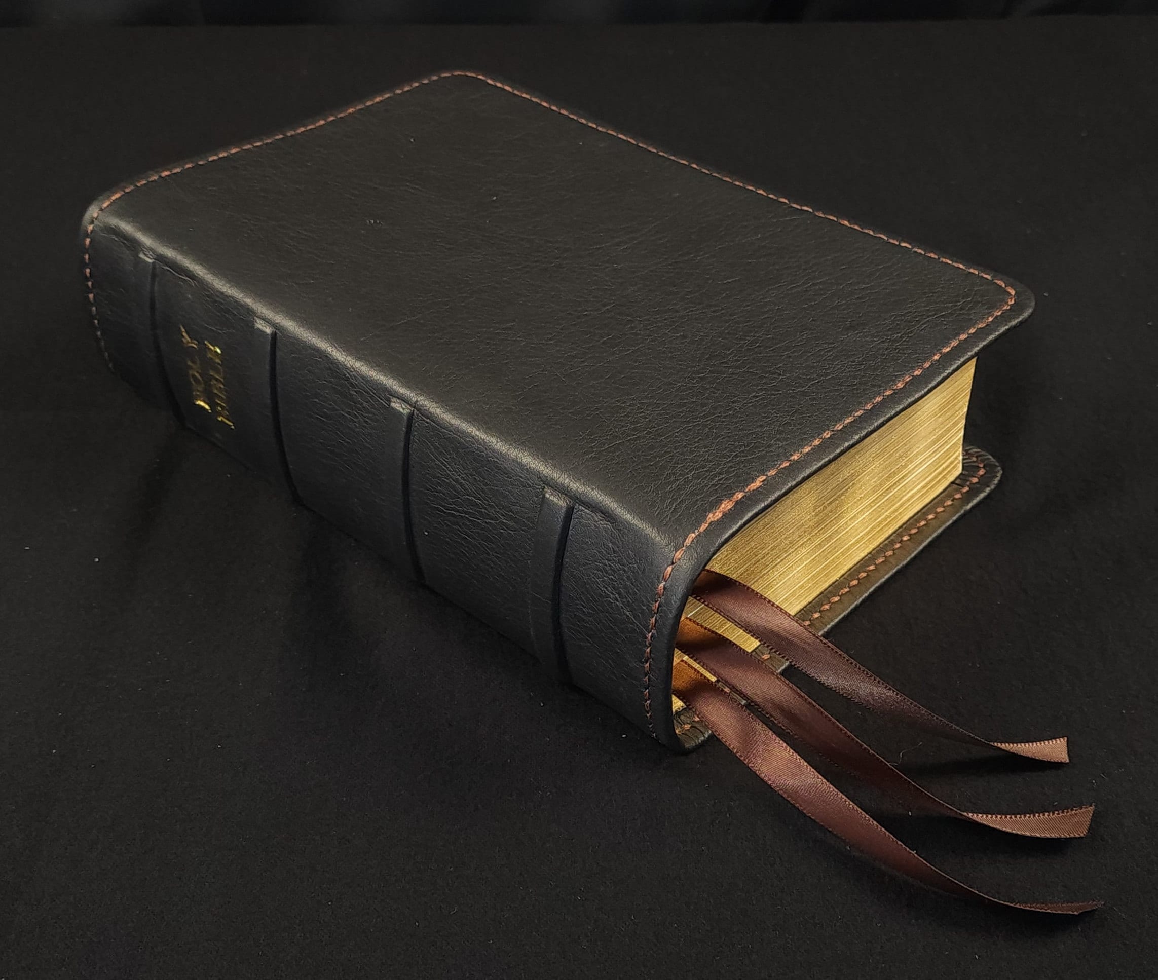 Black Cowhide Leather ESV Study Bible With Brown Perimeter Etsy