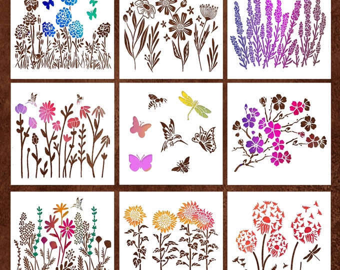 Flower Stencil Sticker 9 Reusable Flower Stencils - for Painting Flowers Stencil Bouquet ...