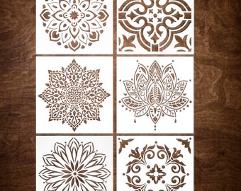 Set of 6 MANDALA Stencils,  Reusable Wall Stencil, DIY Home Decor, Craft Stencil, Art Stencil, Painting Stencil (6"x6")