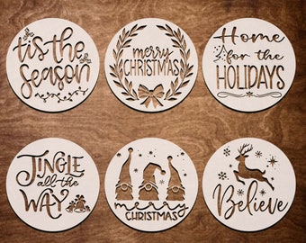 6 Round Small Christmas Stencils - Reusable Stencil for Painting - tis the season, Jingle and Home - Christmas Décor, DIY Wood Sign & Crafts