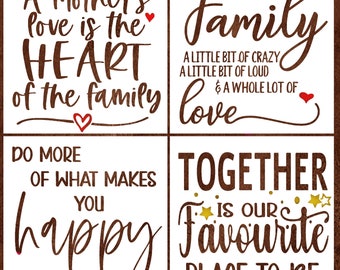 4 Reusable Stencils, INSPIRATIONAL STENCILS for Painting, DIY Stencils for Crafts, Templates for Wood Signs, Art - Family, Mom (8"x8")