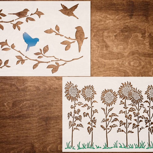 Lily and Dandelion Stencil for Painting on Wood Canvas Etsy