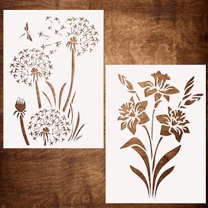 Reusable Flower Stencils, Lily Stencil and Dandelion Stencil for Painting on Wood, Canvas, Furniture, DIY Stencils for Crafts