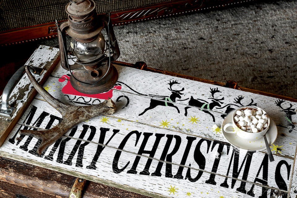 Large Christmas Stencils for Wood Signs Merry Christmas Etsy