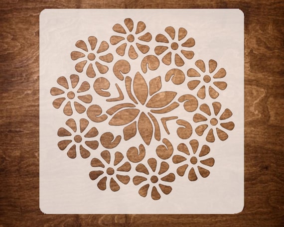  DLY LIFESTYLE Boho Stencil for Painting on Wood, Canvas,  Paper, Fabric, Walls and Furniture - Rangoli Stencil - 6x6 Inches -  Reusable DIY Art and Craft Stencils - Flower Stencil 