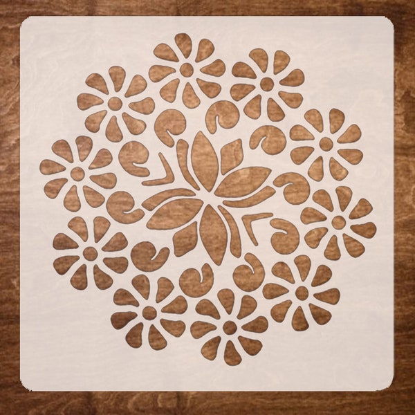 RANGOLI Stencil for Painting on Wood, Canvas, Furniture, and more, Reusable Stencils (7"x7")