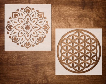 MANDALA & TREE of LIFE stencil (6"x6"),  Reusable Flower Stencil, Art Stencil, diy Craft Stencil, Flowers