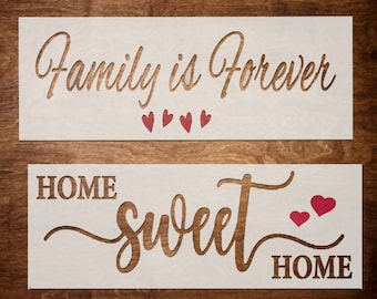Home Sweet Home Stencil and Family is Forever Stencil, Farmhouse Stencils for Painting on Wood, DIY Craft Reusable Stencils