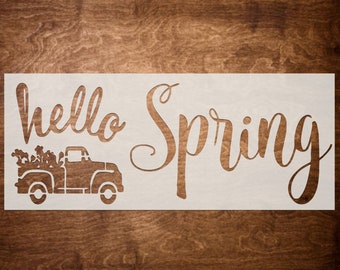 HELLO SPRING  Stencil,  Stencils for Wood Signs, Canvas & More (Stencil only)